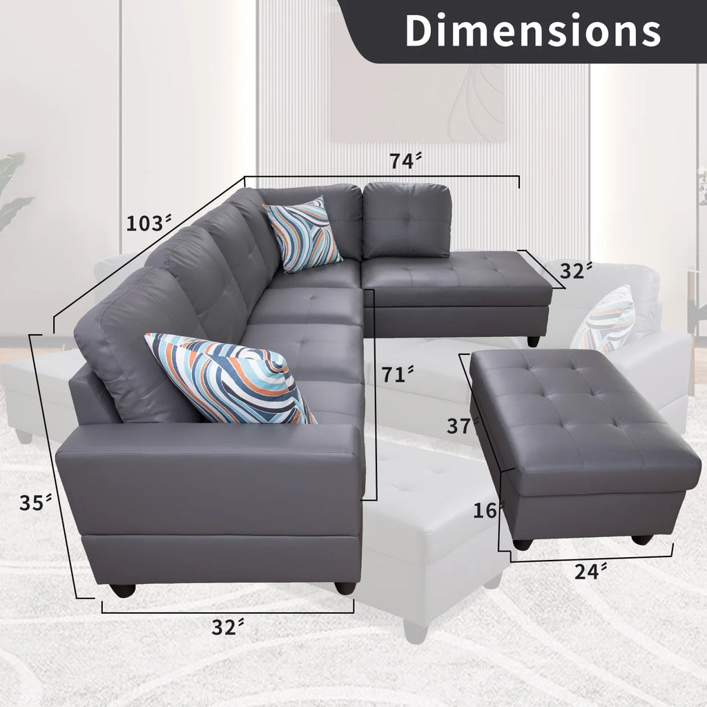 L-Shaped 3-Piece Sectional Sofa Couch H40224