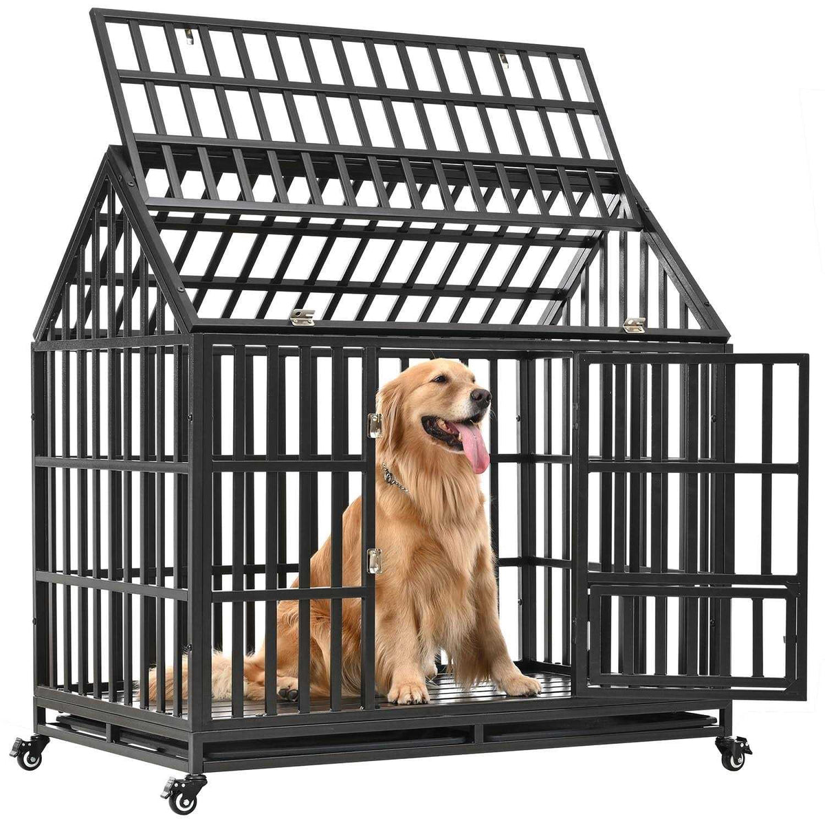 Heavy Duty Metal Dog Crate with 4 Lockable Wheels Y334273