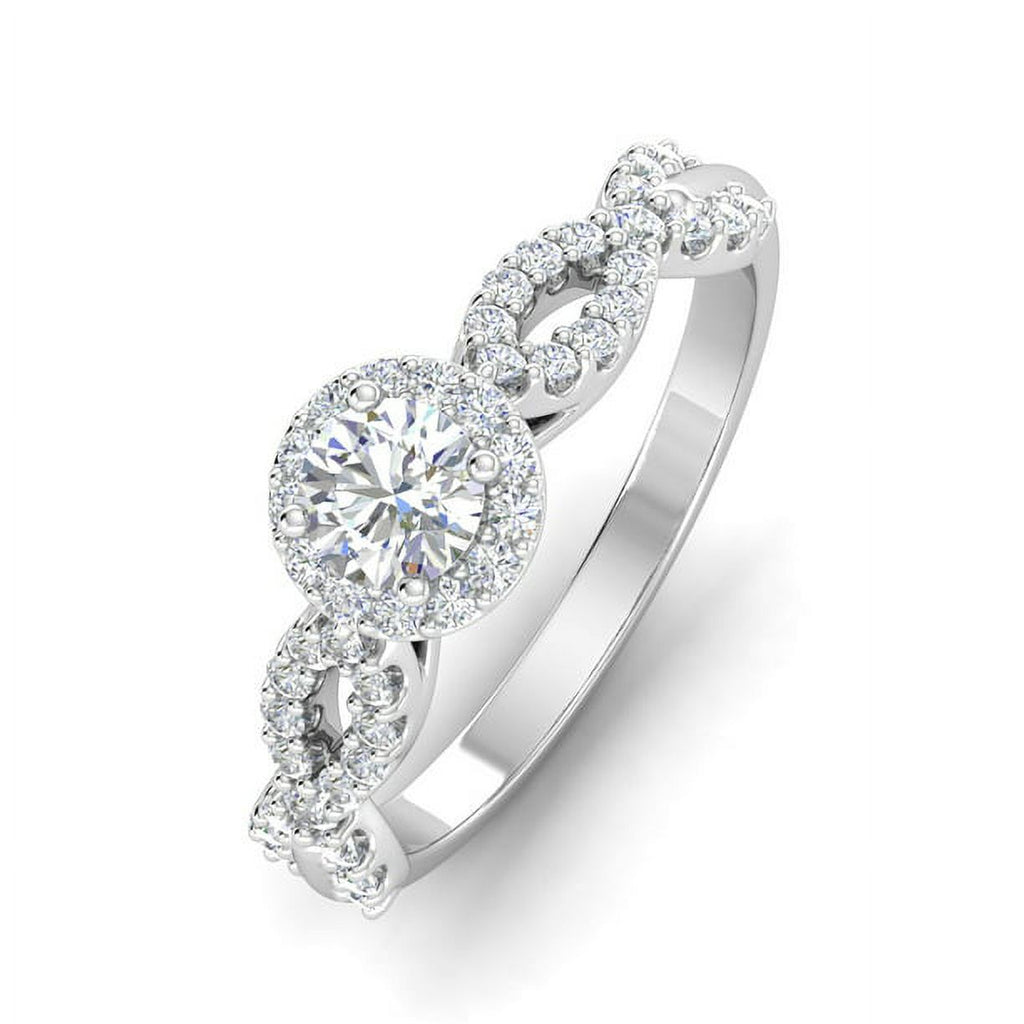 14k White Gold Halo Ring R65564