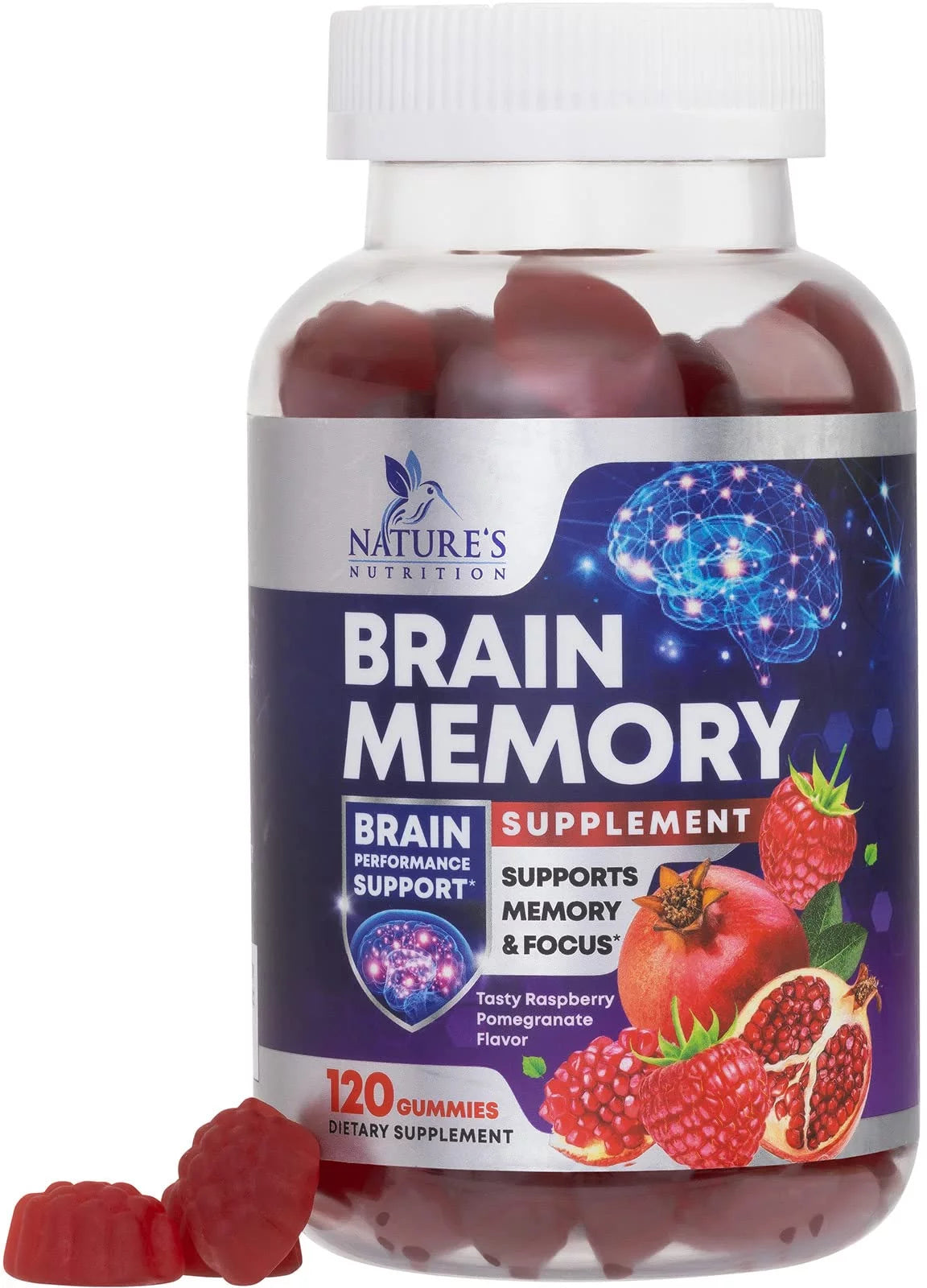 Nootropic Brain Booster Memory Supplement Gummy with B12, Phosphatidylserine, Coffee Extract - 120 Gummies D9906