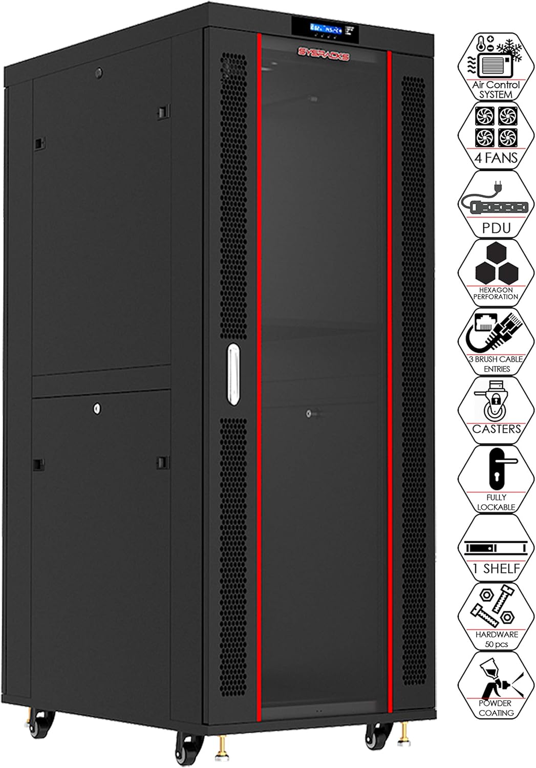 42U Locking Server Rack Cabinet Enclosure on Wheels Q1385