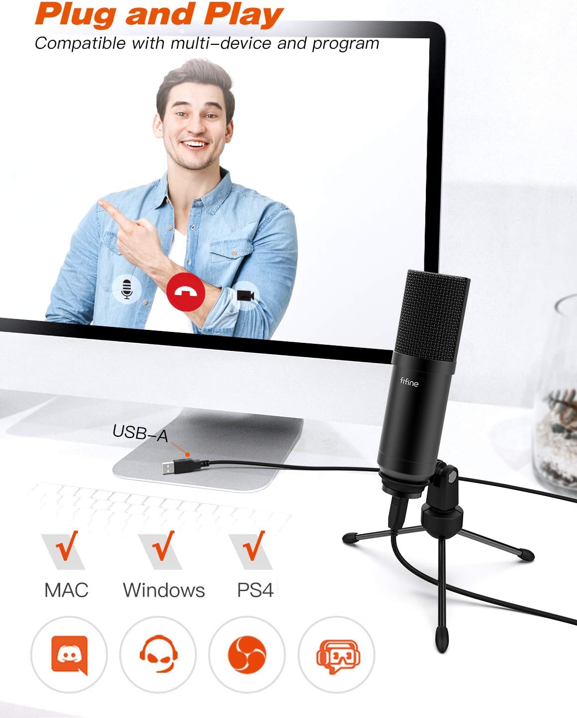 USB Gaming Microphone Set with Flexible Boom Arm Stand Pop Filter R789290