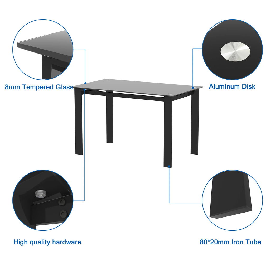 Black Rectangular Tempered Glass Dining Table R780