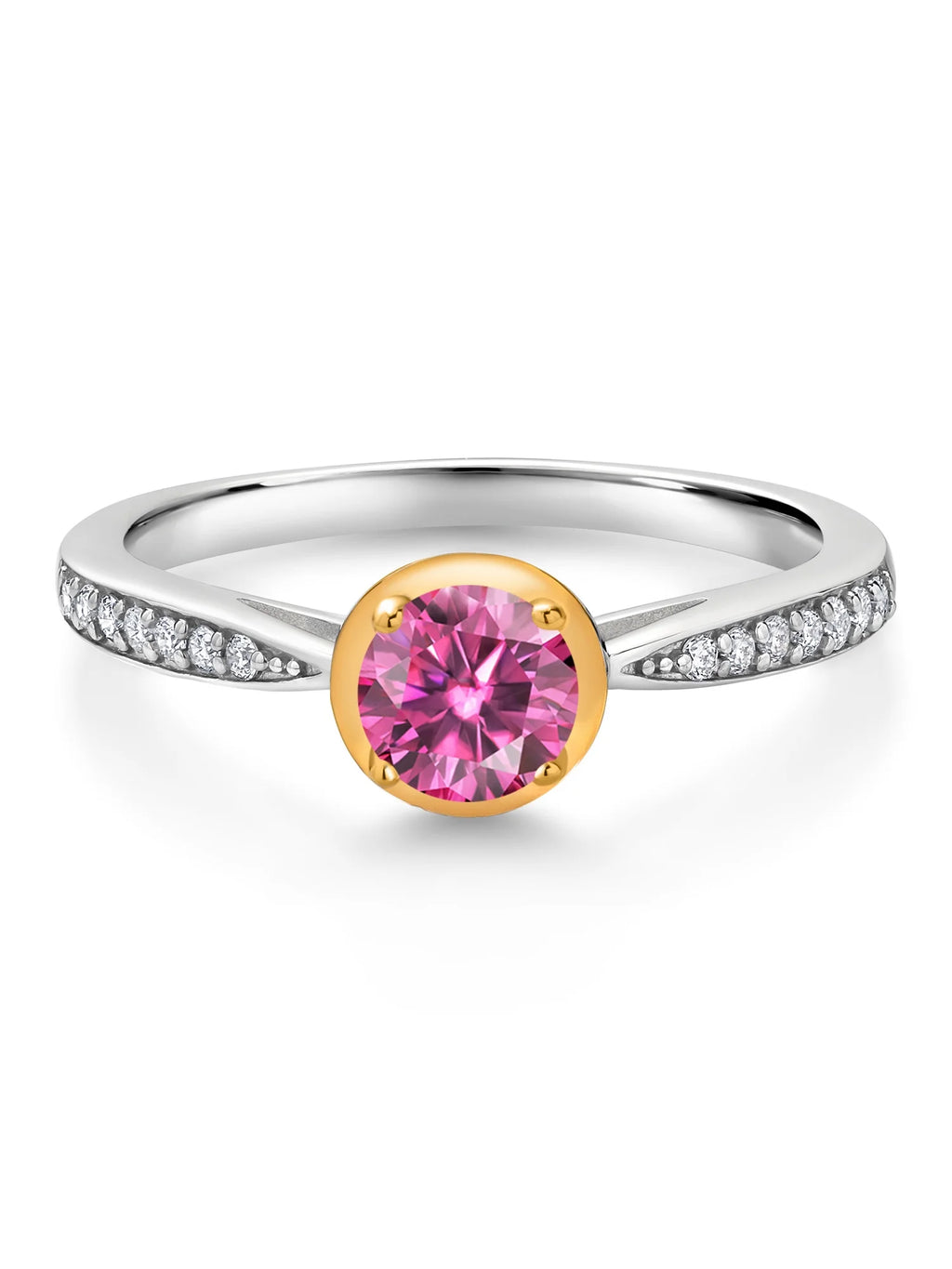 Pink Moissanite and Lab Grown Diamond 925 Silver Ring Z781