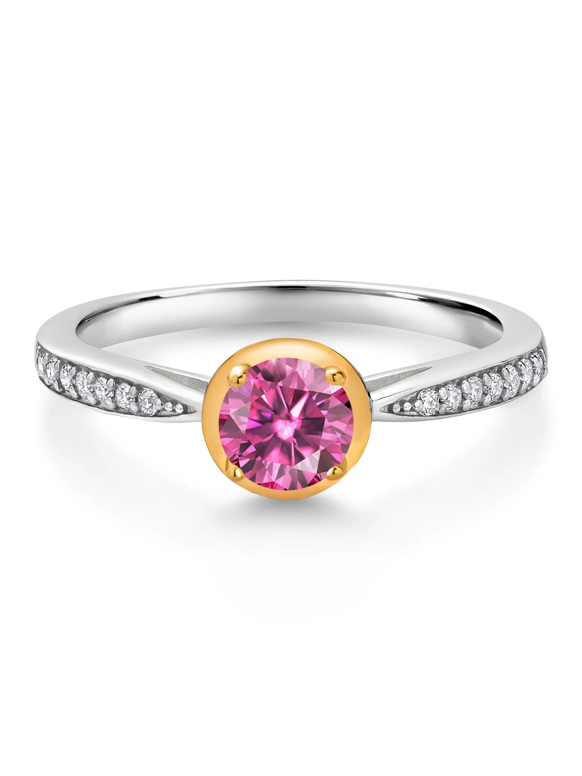 Pink Moissanite and Lab Grown Diamond 925 Silver Ring Z781