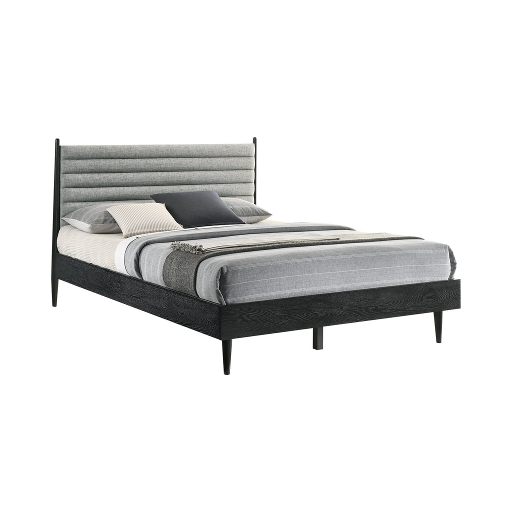 Queen Platform Wood Bed Frame with Slim Track Arms in Black I49048