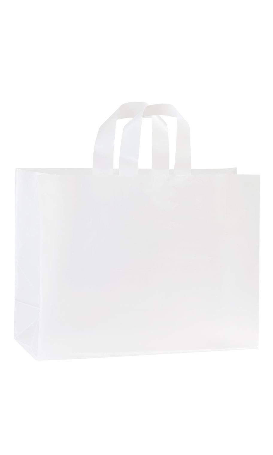 Large Clear Frosted Plastic Shopping Bags 16 inch x 6 inch x 12 inch Case of 100 R746555