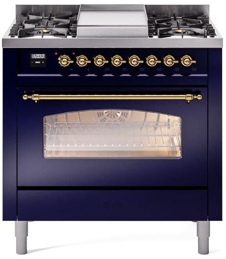 Blue Dual Fuel Natural Gas Range with Brass Trim A498797