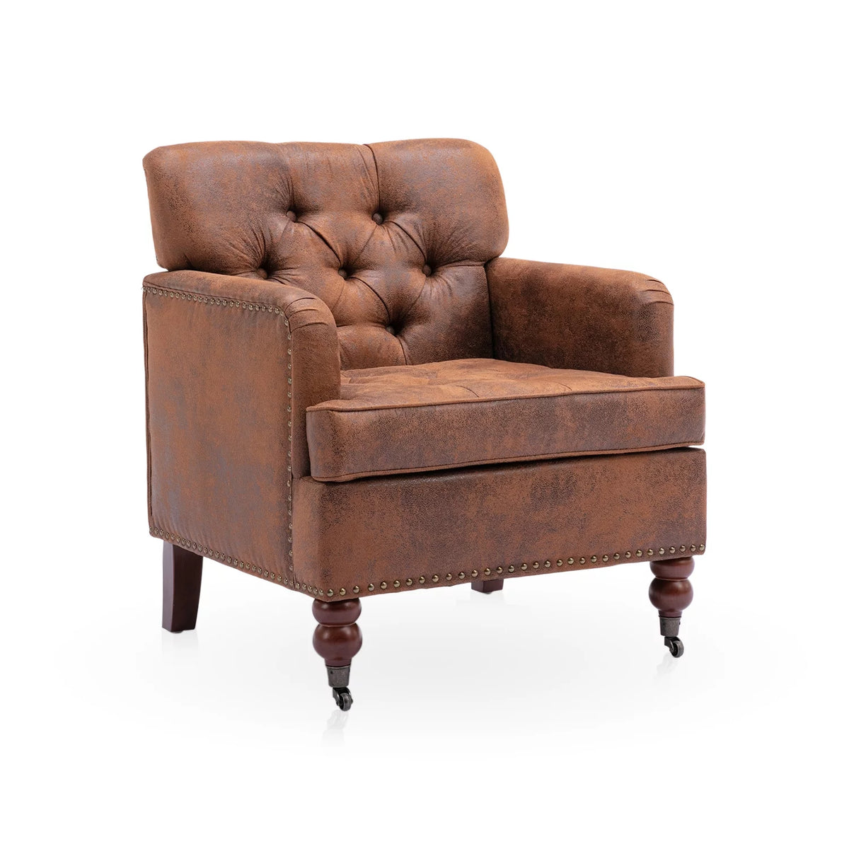 Brown Tufted Upholstered Accent Chair with Wood Legs Z274248
