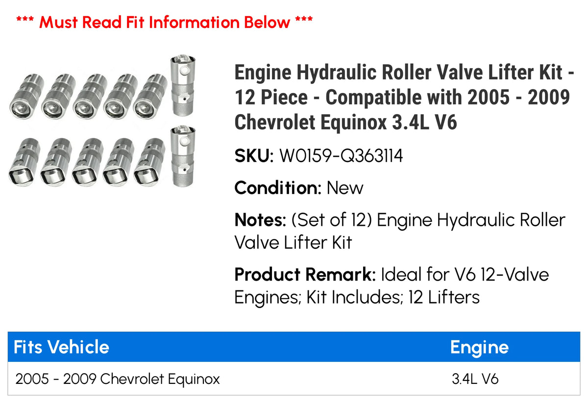Engine Hydraulic Roller Valve Lifter Kit 12 Piece A4032