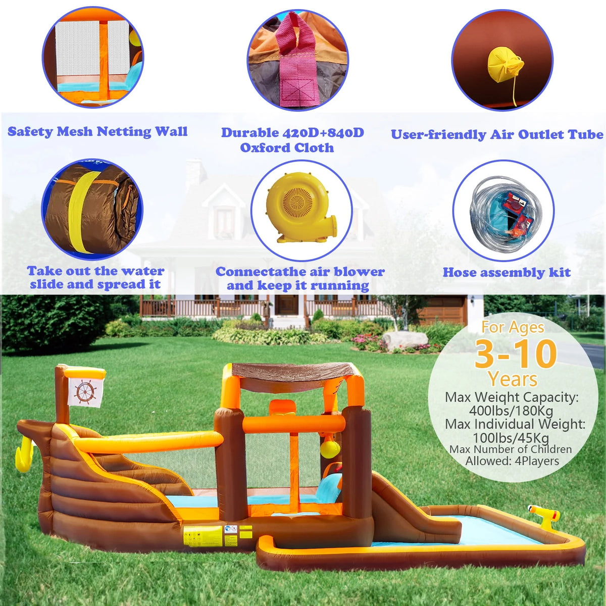 Inflatable Water Park with Splash Pool & Blower Z862648