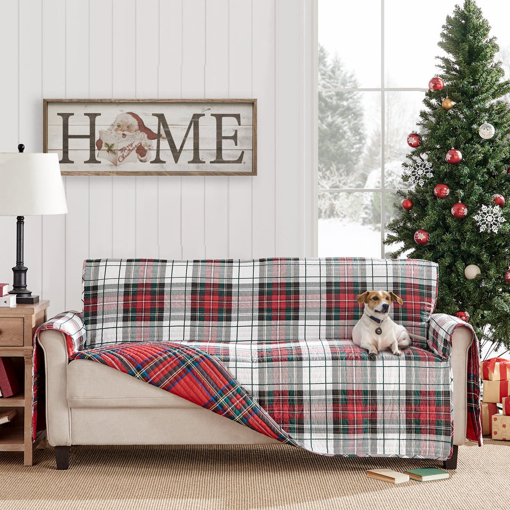 Plaid Furniture Cover Small Reversible Cotton Microfiber O205975