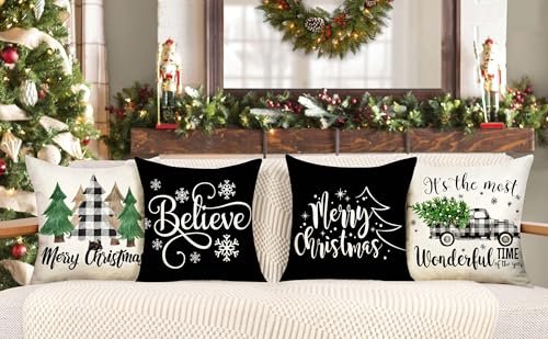 Buffalo Check 18x18 Set of 4 Red Black Throw Pillow Covers T13655