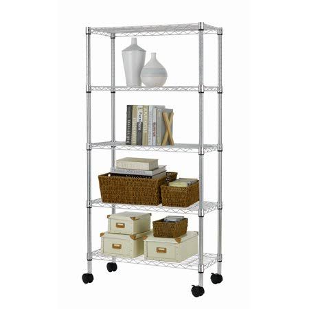14 inchD x 30 inchW x 62 inchH 5 Shelf Chrome Wire Shelving Rack with Casters V275856