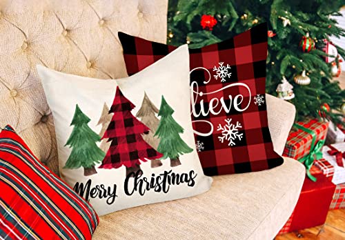 Buffalo Check 18x18 Set of 4 Red Black Throw Pillow Covers T13655
