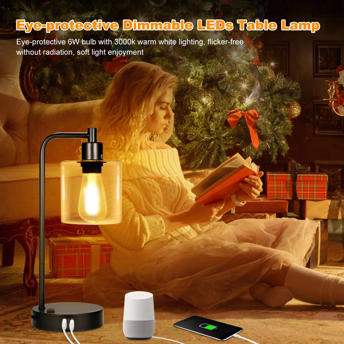 2-Pack Touch Control Table Lamp with USB Ports and AC Outlet M47589