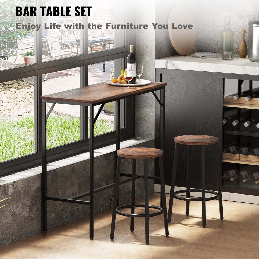 Rustic Brown 3 Piece Bar Table and Chairs Set P17076