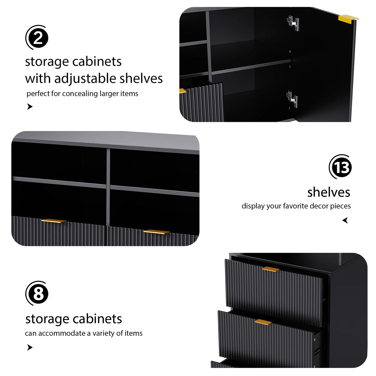 Modern TV Stand with 13 Shelves, 8 Drawers and 2 Cabinets H26110