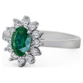 14K White Gold Oval Shape Natural Emerald Diamond Ring K139503