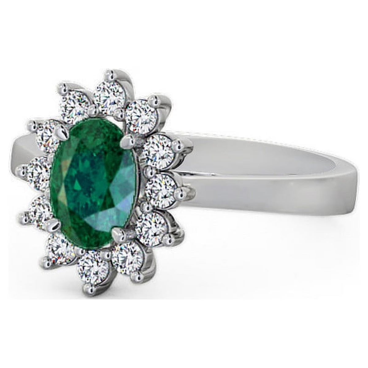 14K White Gold Oval Shape Natural Emerald Diamond Ring K139503