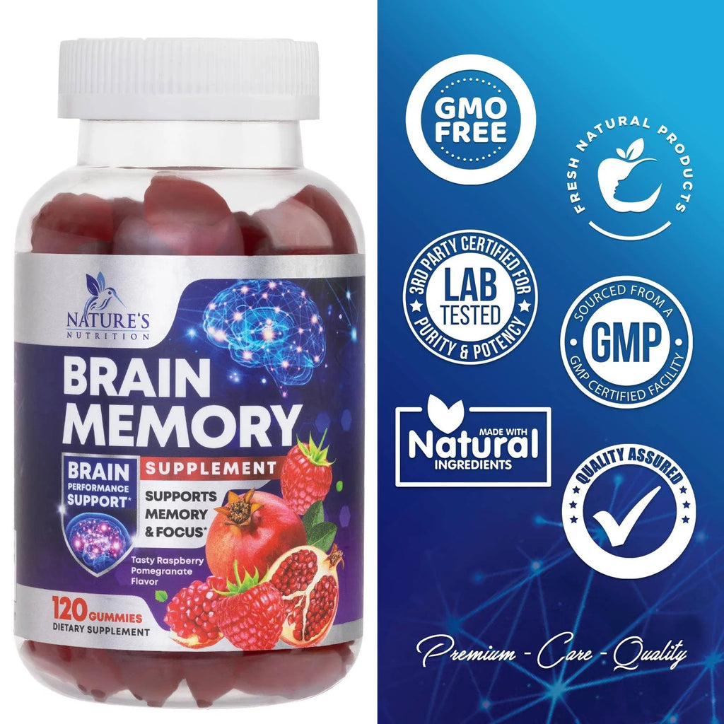 Nootropic Brain Booster Memory Supplement Gummy with B12, Phosphatidylserine, Coffee Extract - 120 Gummies D9906